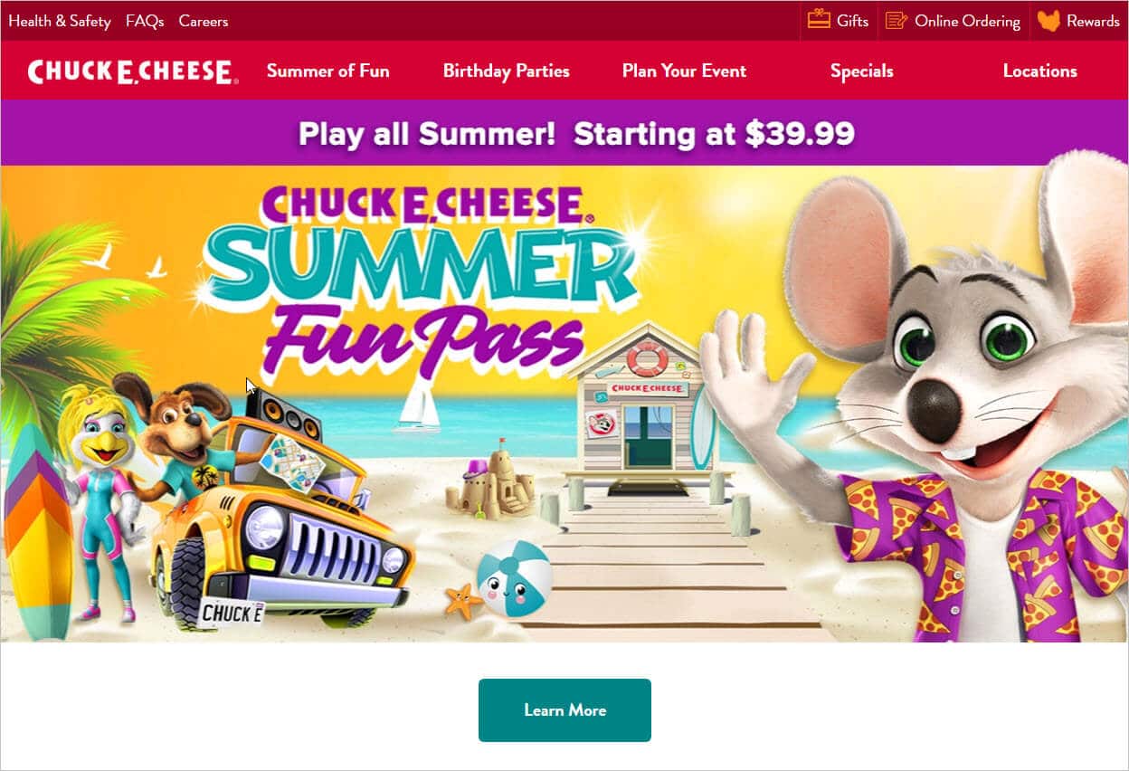 Chuck E. Cheese Homepage