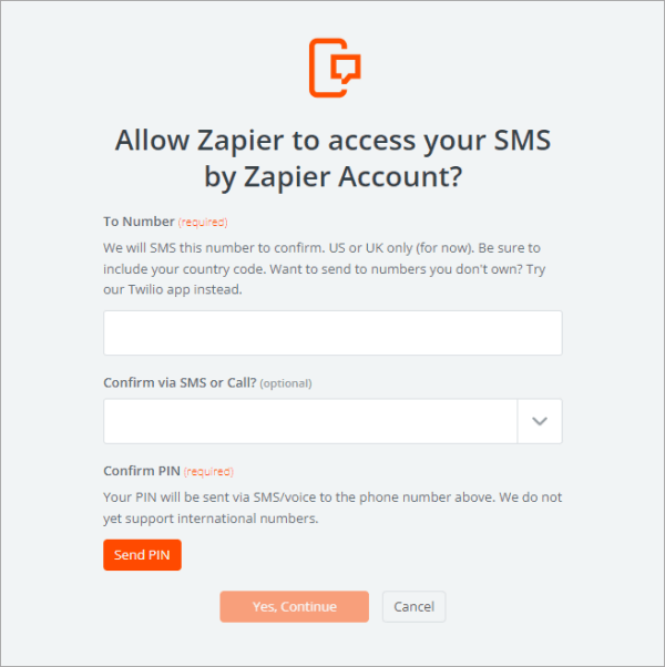 Allow Zapier to access your SMS by Zapier account?