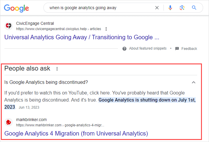 Google search: When is google analytics going away