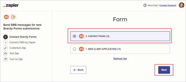 Select which specific Gravity Form you want to use.