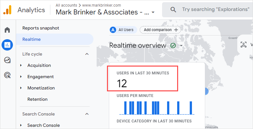 Confirm your GA4 tag is working by viewing Realtime reports.