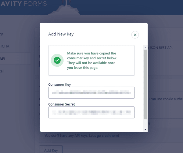 Gravity Forms REST API: Consumer Key + Consumer Secret