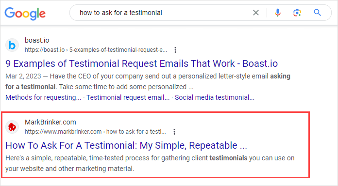 Google search: How to ask for a testimonial